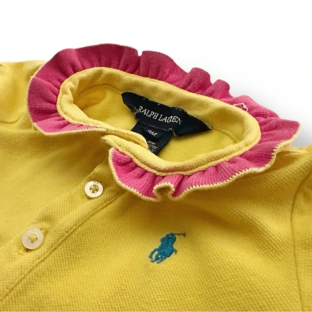 Ralph Lauren | Ruffle Neck Polo Shirt (9 mos) 💛🩷